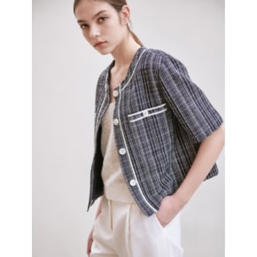 [NAVY] TWEED CROP JK