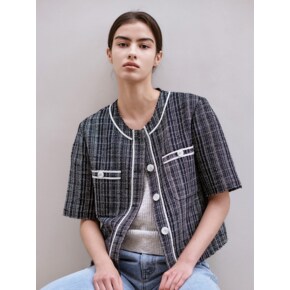 [NAVY] TWEED CROP JK