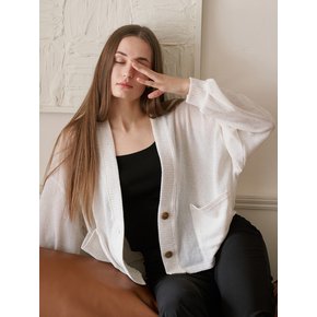 Linen Overfit Basic Knit Cardigan - Ivory