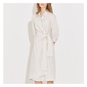 [W9][French Linen] 스트라이프 랩셔츠 드레스