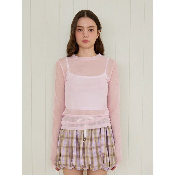 MESH SHEER SIMPLE TOP_PINK
