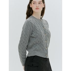 GOLD BUTTON CASHMERE CABLE CARDIGAN [IVORY][GRAY]