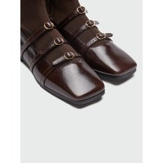 ZANIA Triple Buckle Square Toe Flat Boots - Brown