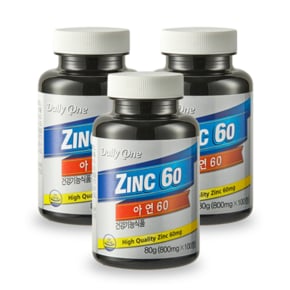 데일리원 아연 60 글루콘산 영양제 대용량 800mg X 100정 3통