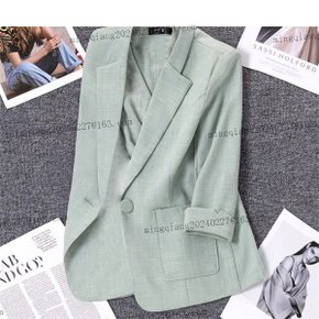 여성 린넨 혼방 블레이저 자켓 얇은 원버튼 고급 정장 자켓 상의 데일리룩