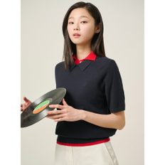 [빈폴솔솔니트] 코튼 혼방 칼라넥 반소매 풀오버  네이비 (BF5251C05R)