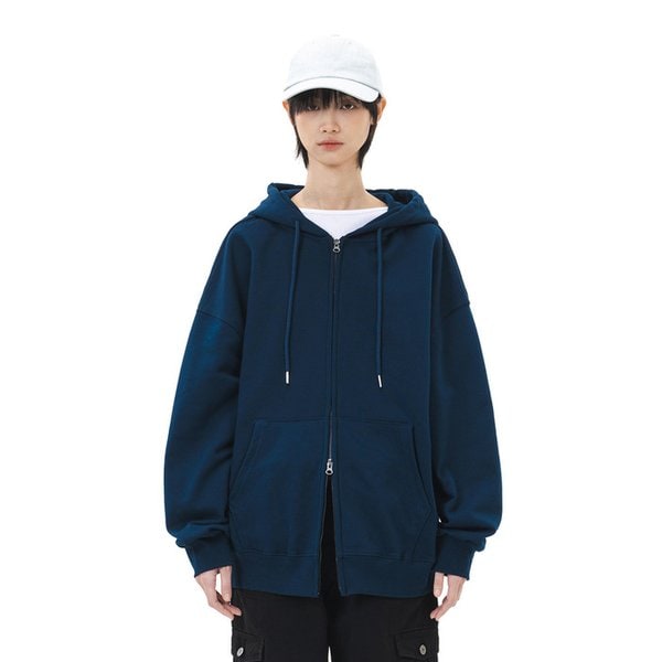 오버핏 무지 투웨이 후드집업 (네이비)