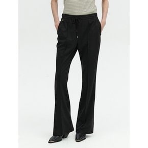 BANDED WAIST JERSEY FLARED PANTS_BLACK