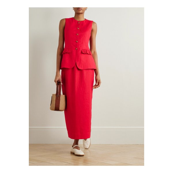 포세 보니 개더 리넨 미디 스커트 레드 1647597359660890