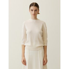 Embroidered-Sleeve Knit Top Ivory