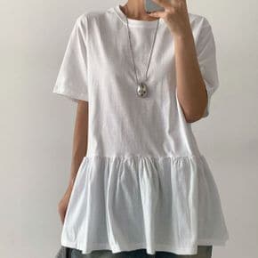 무지프릴 레이어드 반팔롱티셔츠 여성데일리 라운드박스 이너원피스 봄여름 면.._P417391981
