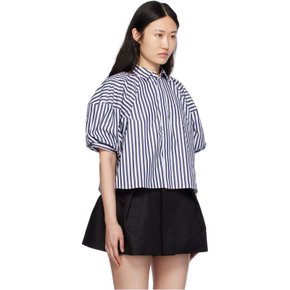 네이비 & 화이트 포플린 셔츠 24-07256 222 Navy Stripe