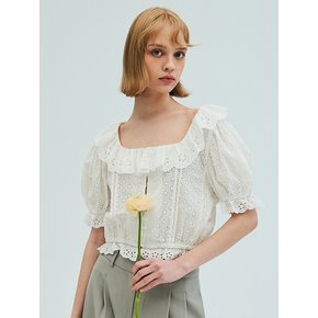 Lace Ruffle Crop Blouse_White