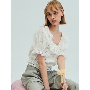 Lace Ruffle Crop Blouse_White