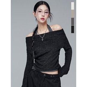 이엘 드레이프 니트 홀터 레이어드 티_4COL