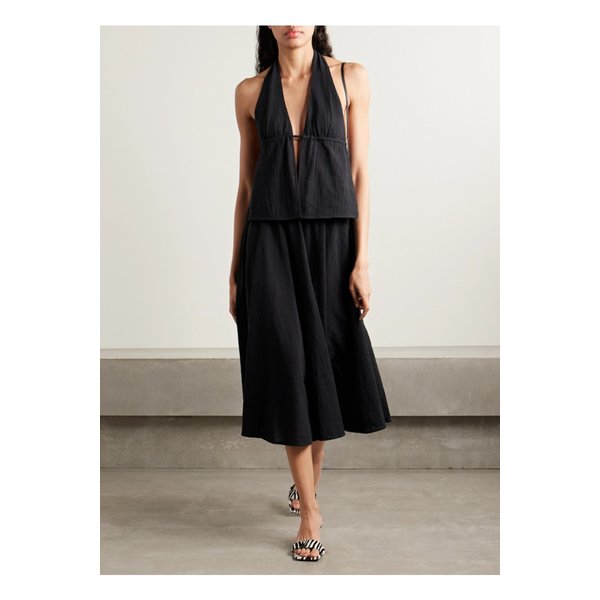 스타우드 칼라 코튼 거즈 미디 스커트 블랙 46376663162863383