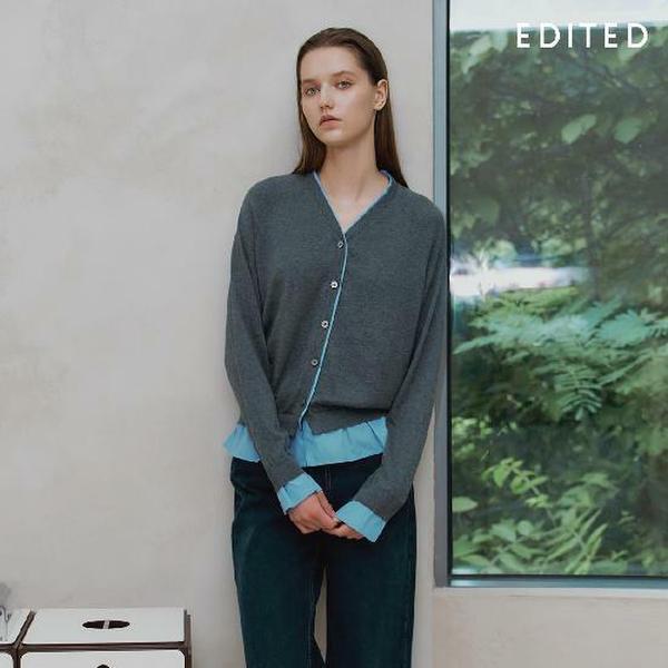 [25FW] 에디티드 캐시미어울  혼방  배색  가디건