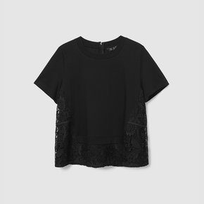 레이스 패널 티셔츠 블랙 AW2506961