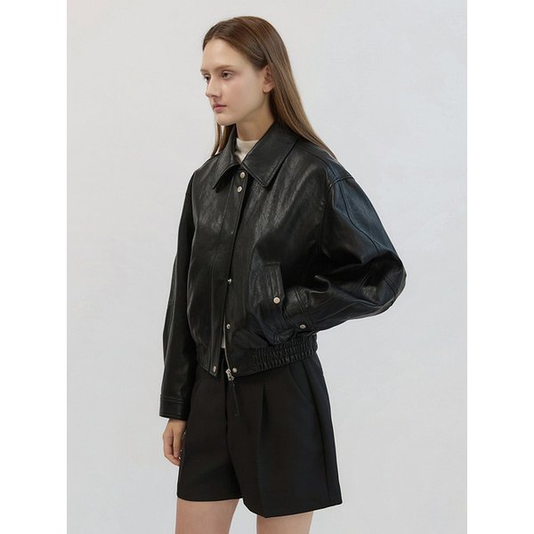 Faux Leather Crop Fit Jacket Black AT5JUF047BK