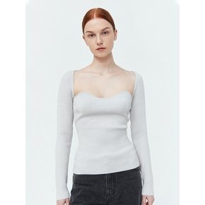 Heart Neck Rib Knit Top (Gray)