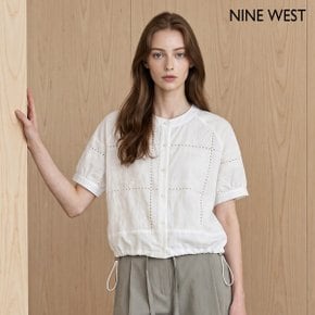 펀칭 라운드넥 밑단 스트링 반팔 블라우스 (NIDBBL044)