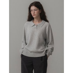 Daub button collar knit (melange gray)