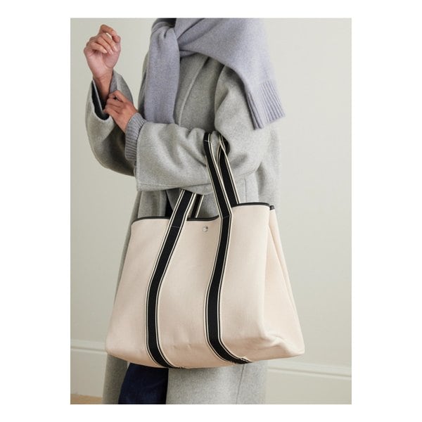 휘 드 베르누이 트라베르제 라지 가죽 웨빙 트리밍 캔버스 토트 화이트 46376663162863569