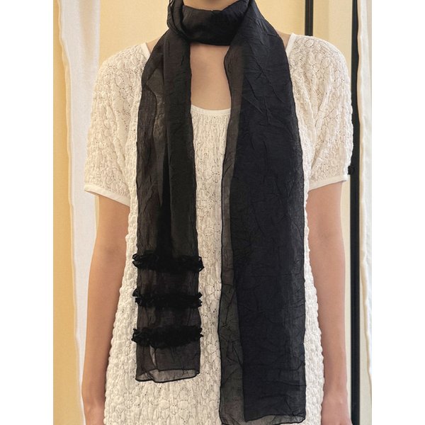 Sheer Wrinkle Frill Long Scarf (black)