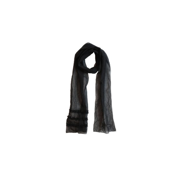 Sheer Wrinkle Frill Long Scarf (black)