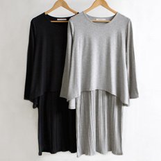 마미누리 임산부 긴팔 플리츠 이중 덮개 수유원피스 임부용원피스_P384898026
