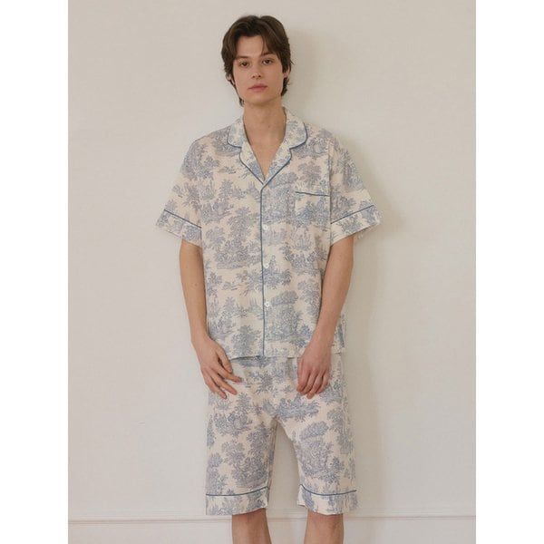 남성 엘리제 레이온코튼 반소매 카라 투피스 잠옷