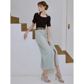 H-line slit denim skirt