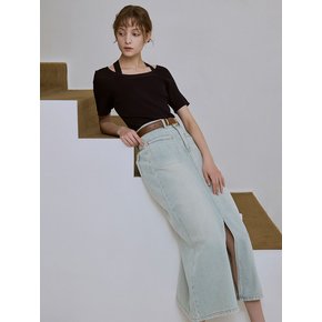 H-line slit denim skirt