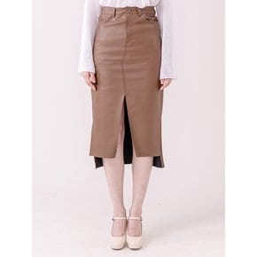 VEGAN LEATHER SLIT LONG SKIRT-BR