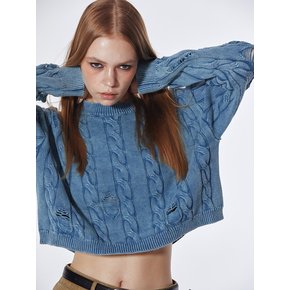 Destroyed Cropped Knit Sweater (BLUE)