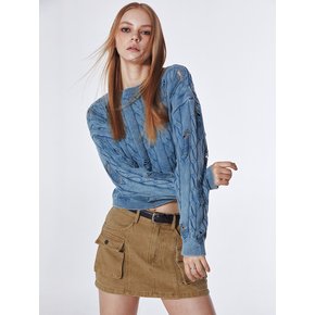 Destroyed Cropped Knit Sweater (BLUE)