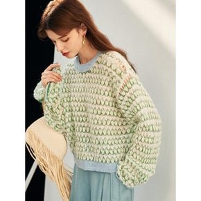 Jacquard wool flare sleeve knitted sweater