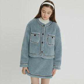 (JK-21503) TWEED FLEECE JACKET LIGHT BLUE