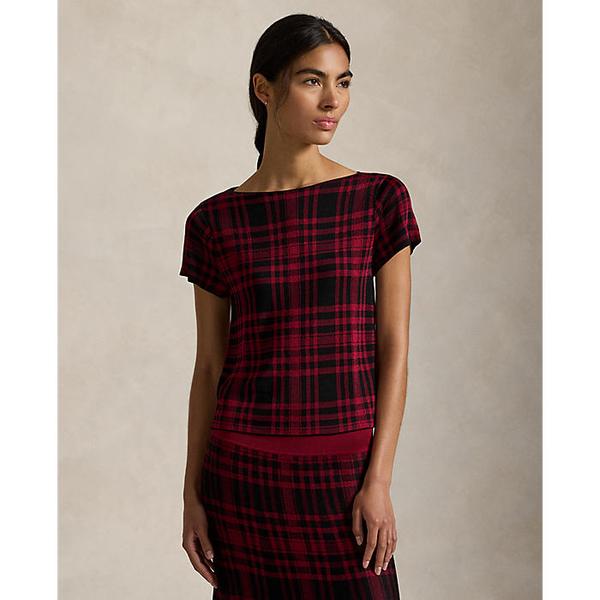 여성 플래드 숏 슬리브 스웨터(WMPOSWENC021419001)