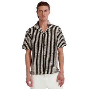 칼라거펠트 맨즈 버티컬 스트라이프 Short-Sleeve 셔츠 - 블랙 내츄럴 멀티 26954382 1387691