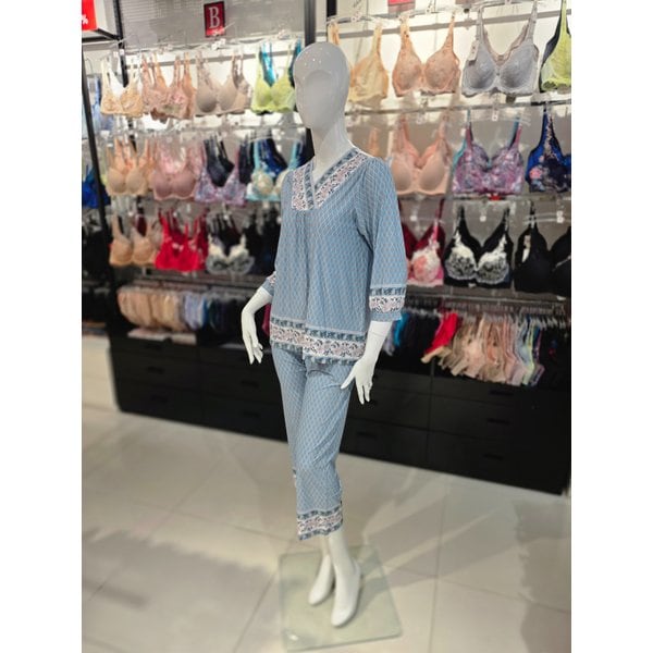 [시흥점] S 비너스) 폴리 스판 보더 꽃나염 여성 홈웨어 세트 [VEV3922F/VEP3922F-GR]