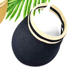 여성용 선캡 햇빛차단 라탄 모자 캡 블랙