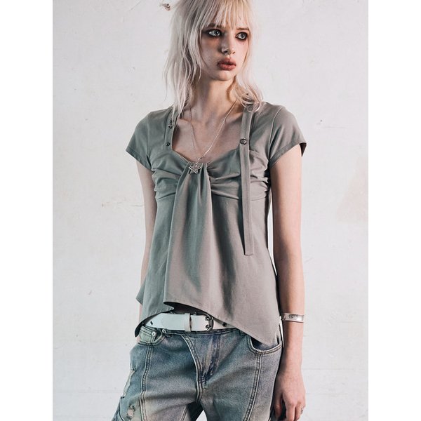 Ribbon Drape Stud Top (SAGE GREEN)