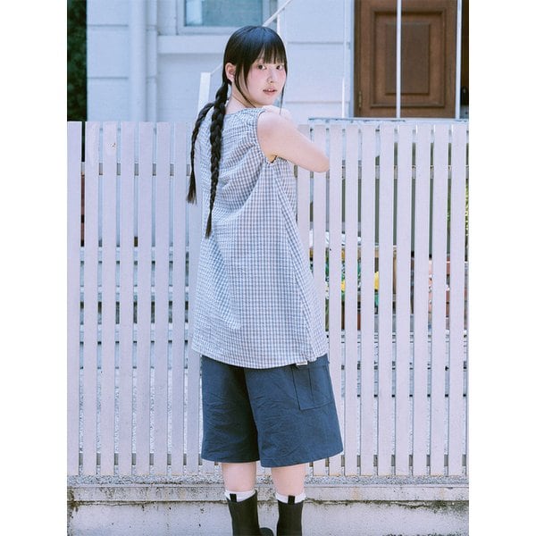 ke801-String Sleeveless Dress Cream Blue