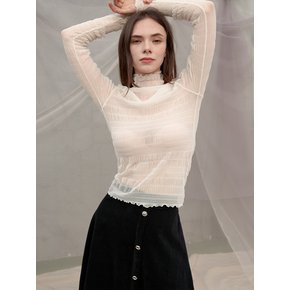 Cien Shirring Seethrough Turtlenect Top_Ivory