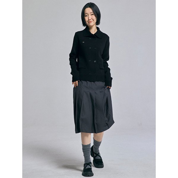 더블 버튼 니트 가디건 블랙