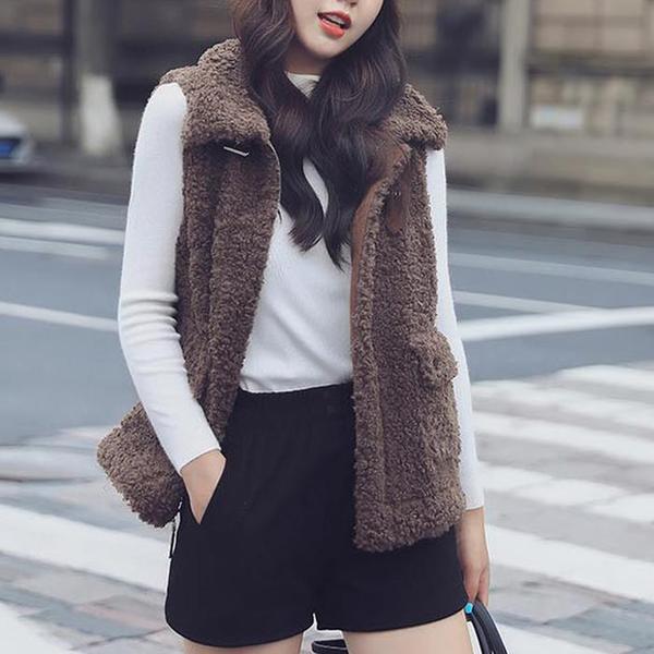 확대된 대표 뽀글이 양털조끼 예쁜 카라넥 쪼끼 베스트 아우터(1)