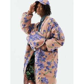 Floral Ruched Detail Long Bomber Jacket