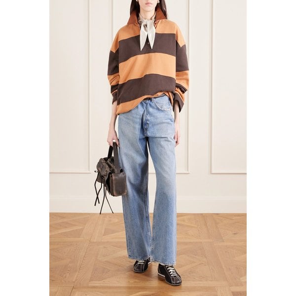 폴리오 가죽 트리밍 스트라이프 코튼 저지 스웨트셔츠 46376663162964149