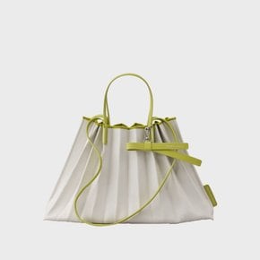 Lucky Pleats Canvas Coated Shopper L with Ribbon Lime